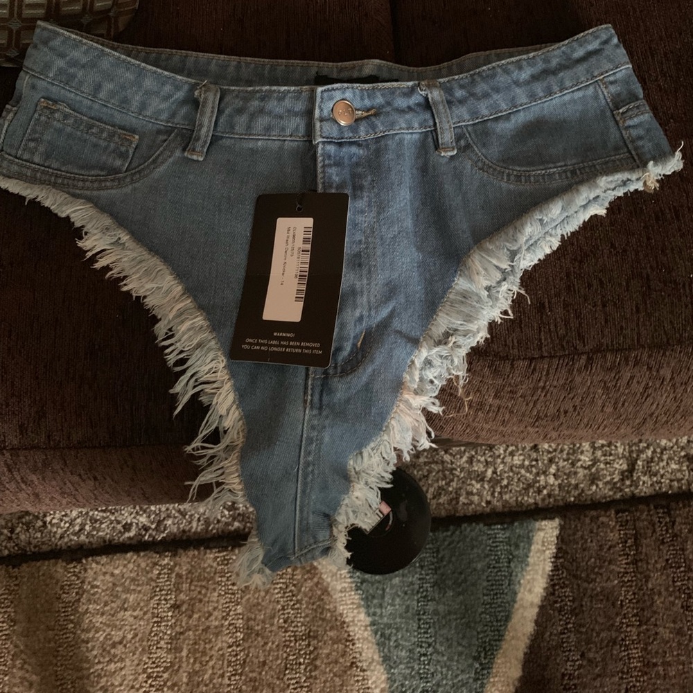 Beach shorts denim frayed distressed